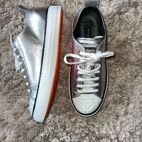 Phillip Plein metallic LAMINATED LEATHER LO-TOP SNEAKERS MEGASTAR - Picture 2 of 9
